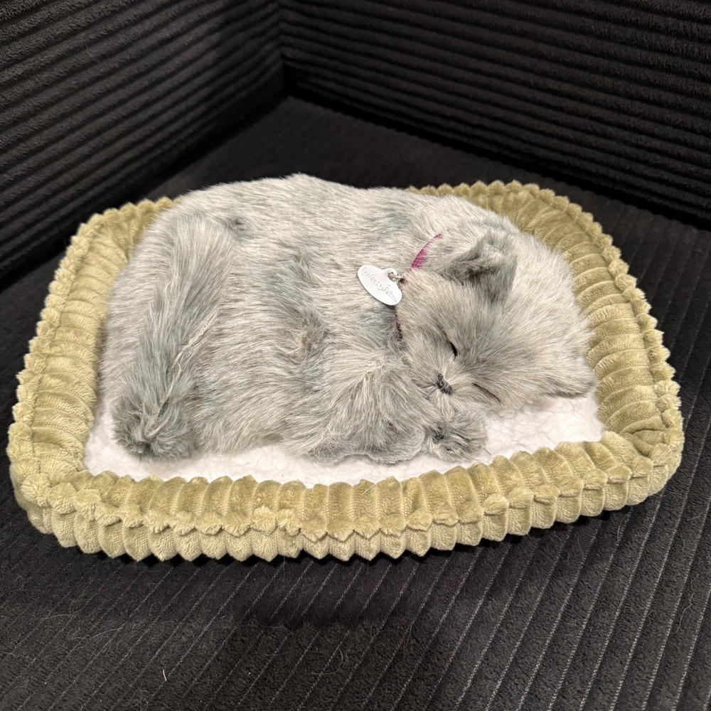 Perfect Petzzz Grey Cat Interactive Breathing Sleeping Kitty w/ Bed